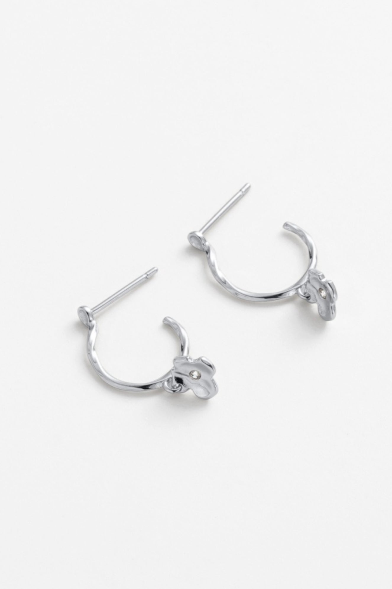 Zafino Fleur Floral Drop Hoop Earrings Silver | Women's Earrings | Gretel Lane