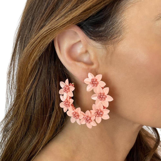 Florence Flower Hoop Earrings (Peach)