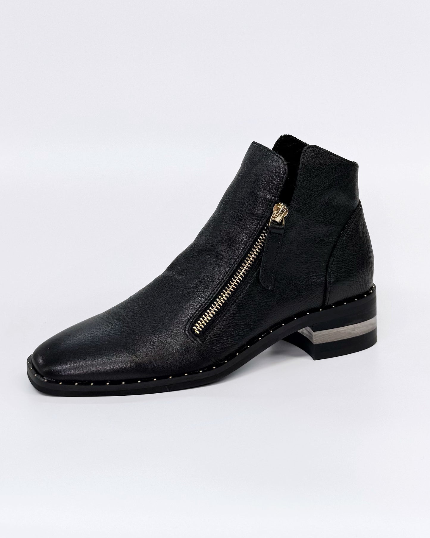 Django & Juliette Women's Black Leather Twin Zip Floriss Ankle Boot | Gretel Lane