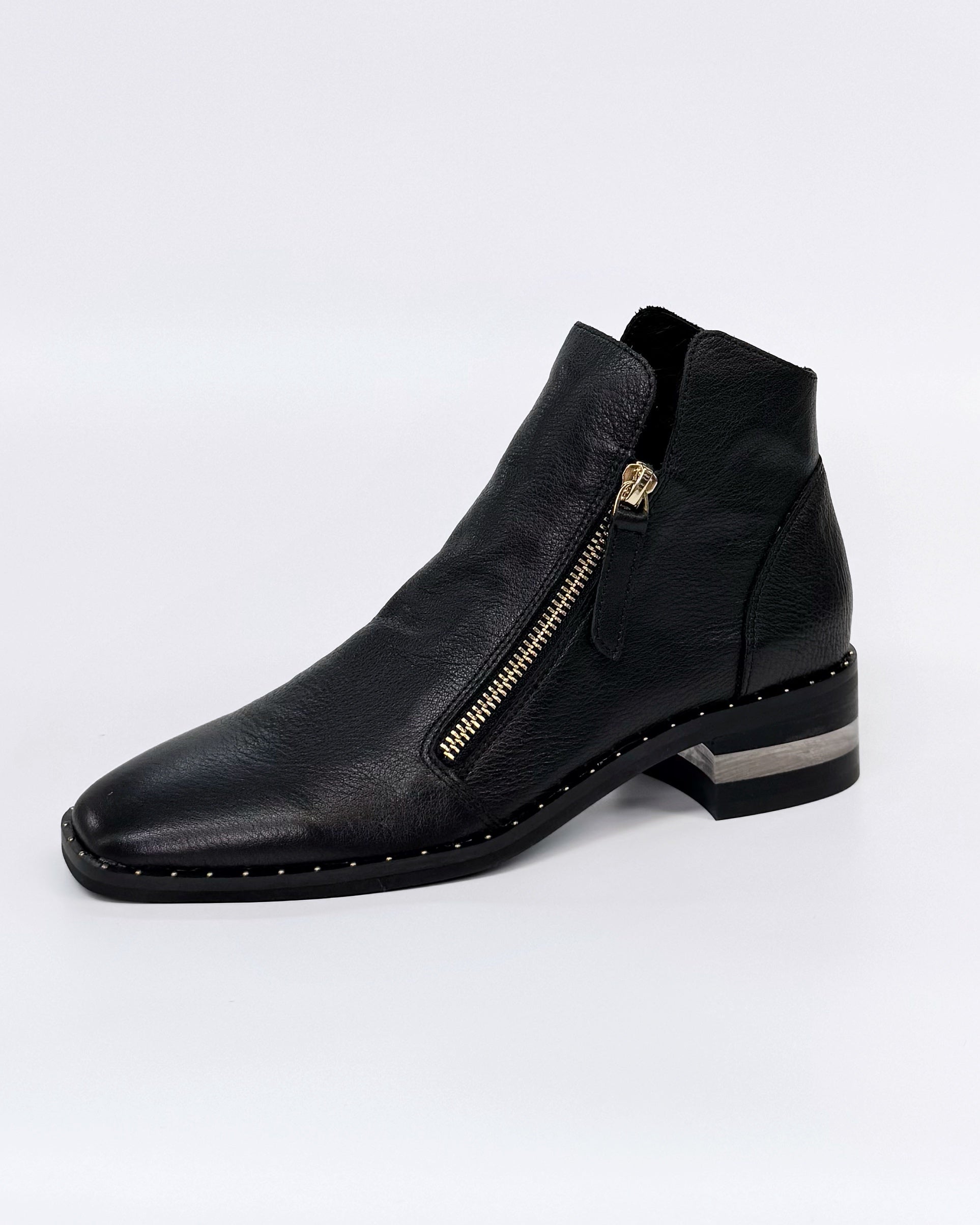Django & Juliette Women's Black Leather Twin Zip Floriss Ankle Boot | Gretel Lane