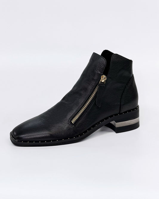 Django & Juliette Women's Black Leather Twin Zip Floriss Ankle Boot | Gretel Lane