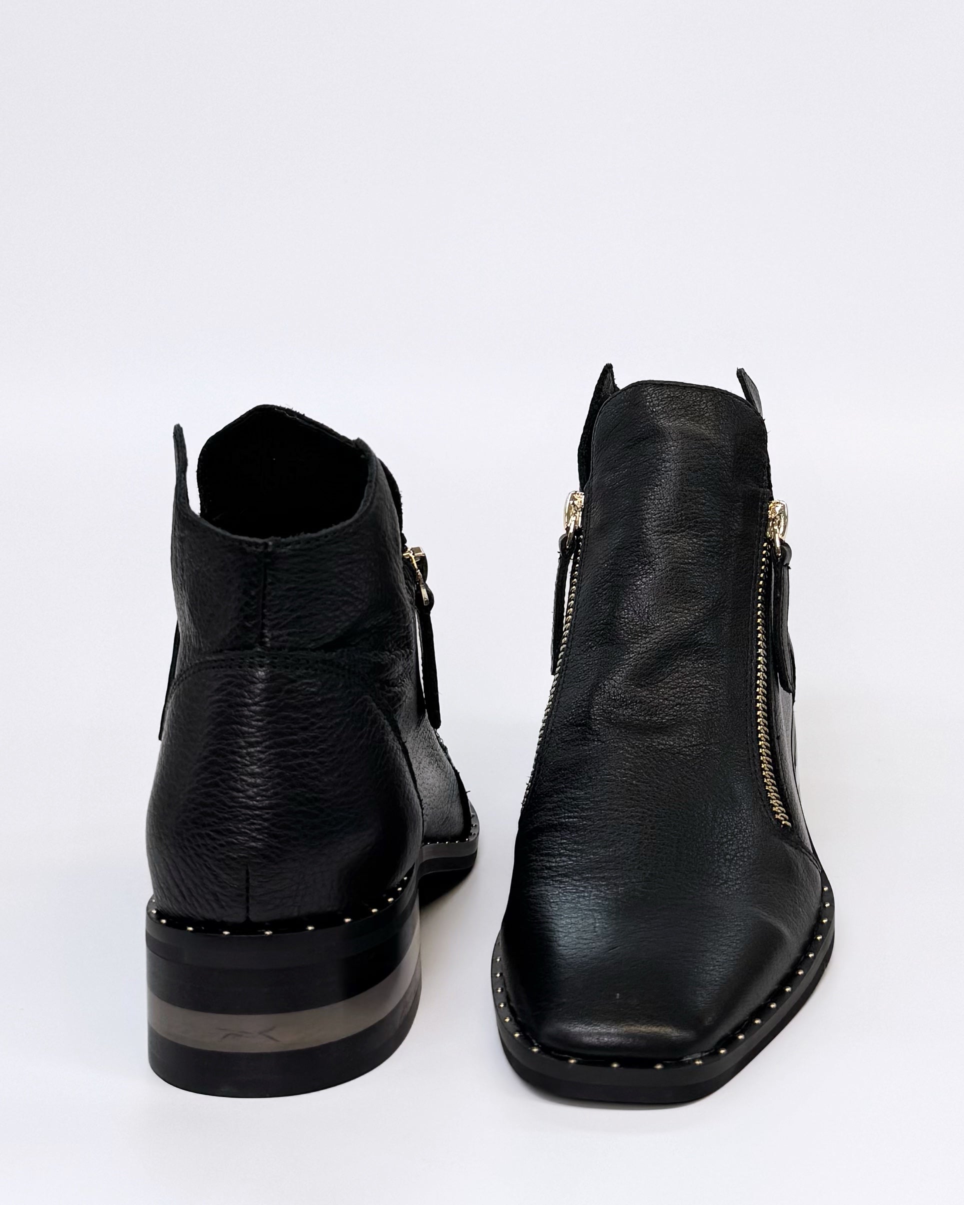 Django & Juliette Women's Black Leather Twin Zip Floriss Ankle Boot | Gretel Lane
