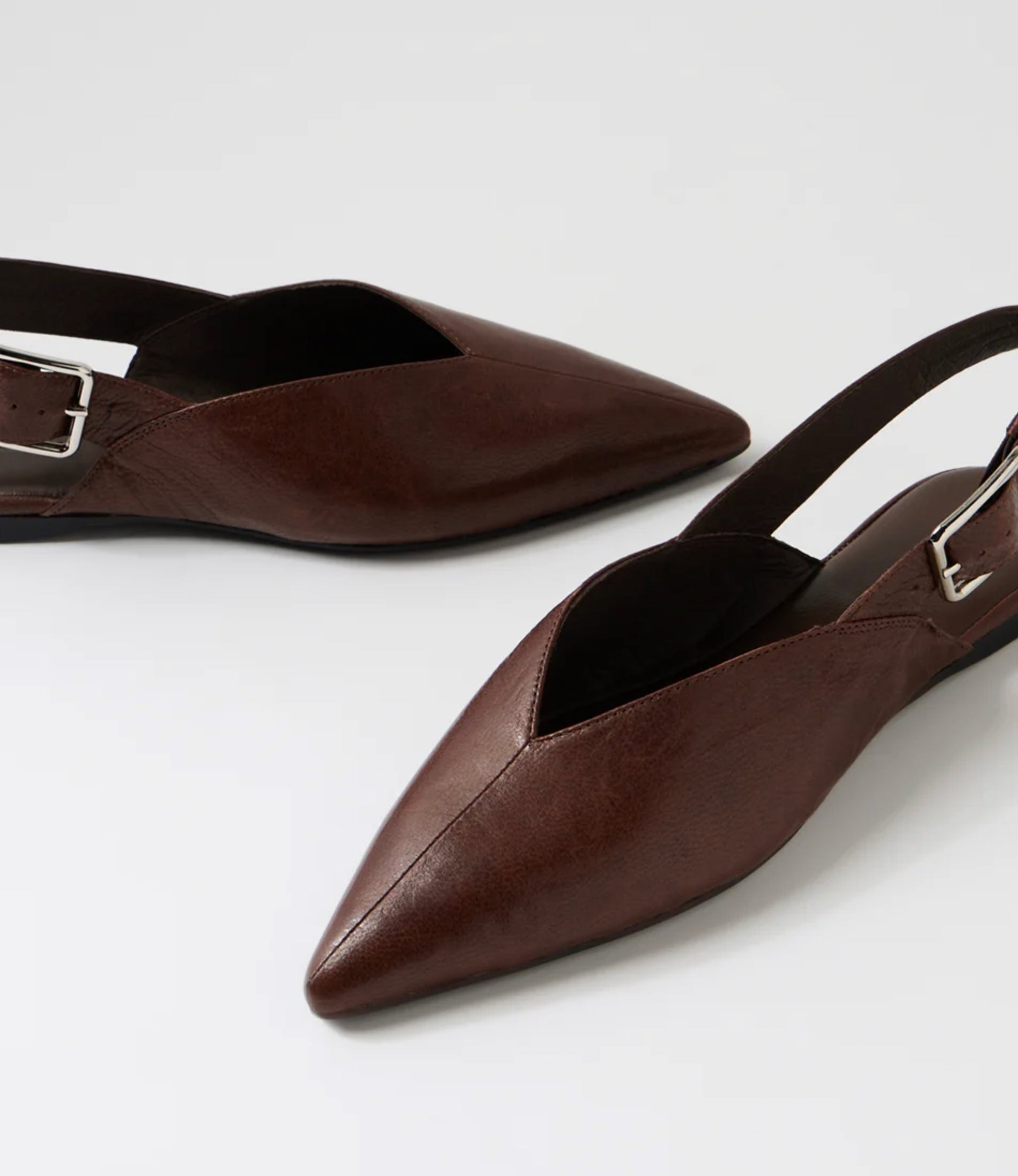 Mollini Foraya Pointed Toe Slingback Choc Crinkle Leather | Women's Shoes | Gretel Lane