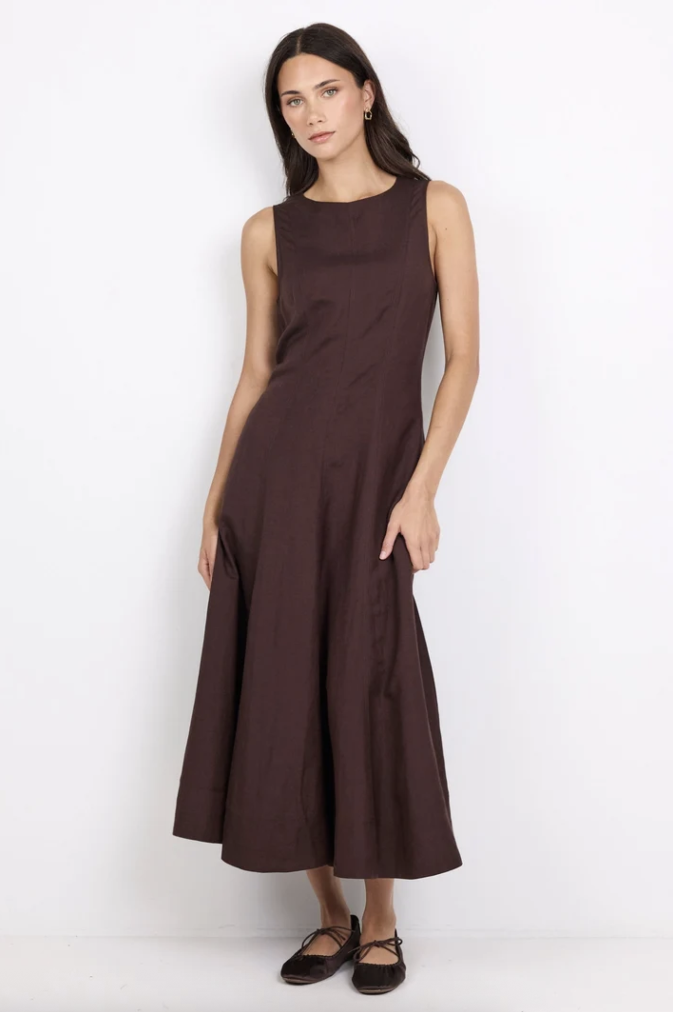 RE:UNION Forum Panelled Sleeveless Linen Maxi Dress Chocolate | Women's Dresses | Gretel Lane