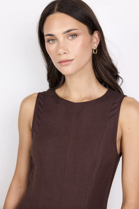 RE:UNION Forum Panelled Sleeveless Linen Maxi Dress Chocolate | Women's Dresses | Gretel Lane