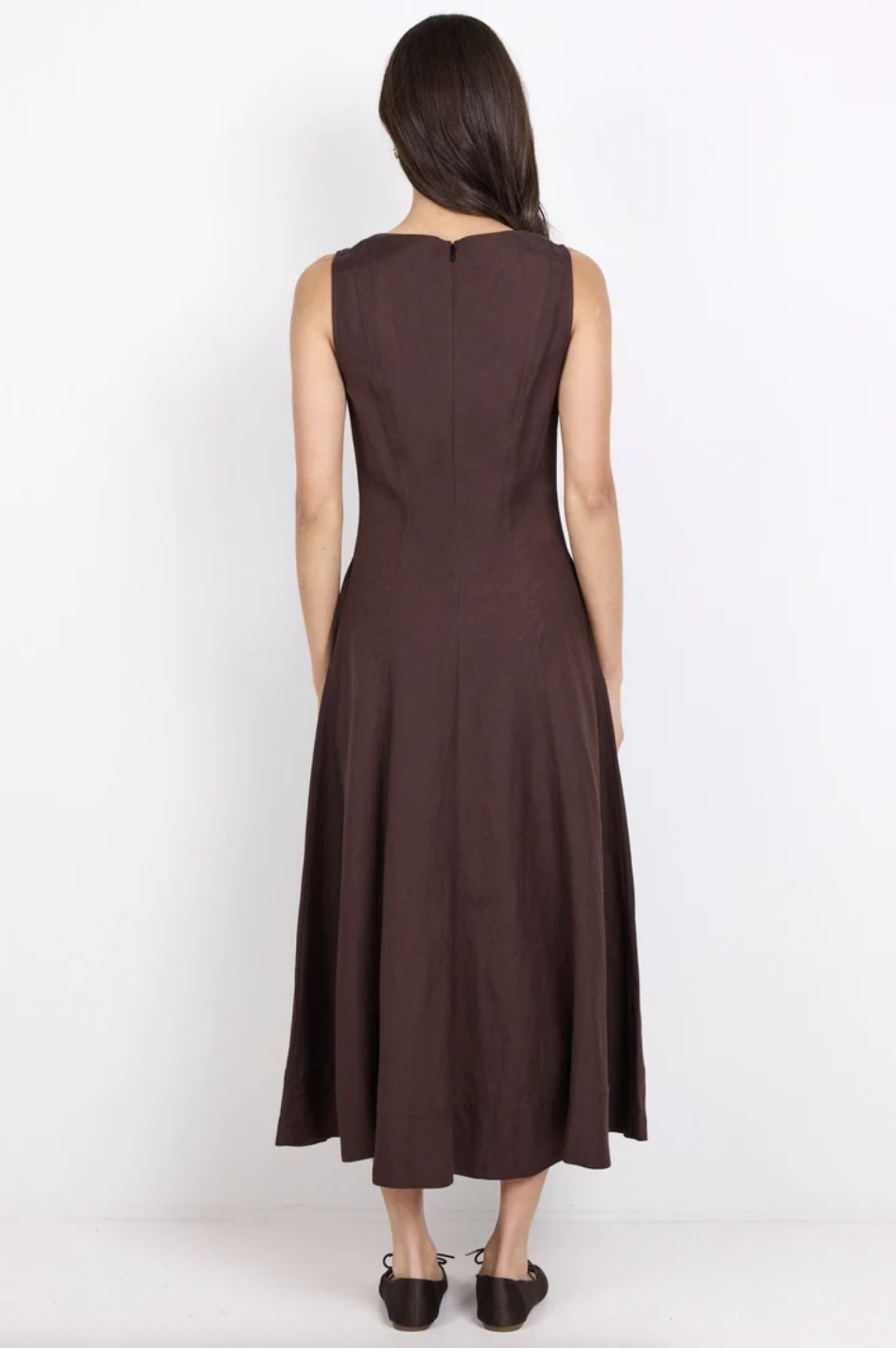RE:UNION Forum Panelled Sleeveless Linen Maxi Dress Chocolate | Women's Dresses | Gretel Lane