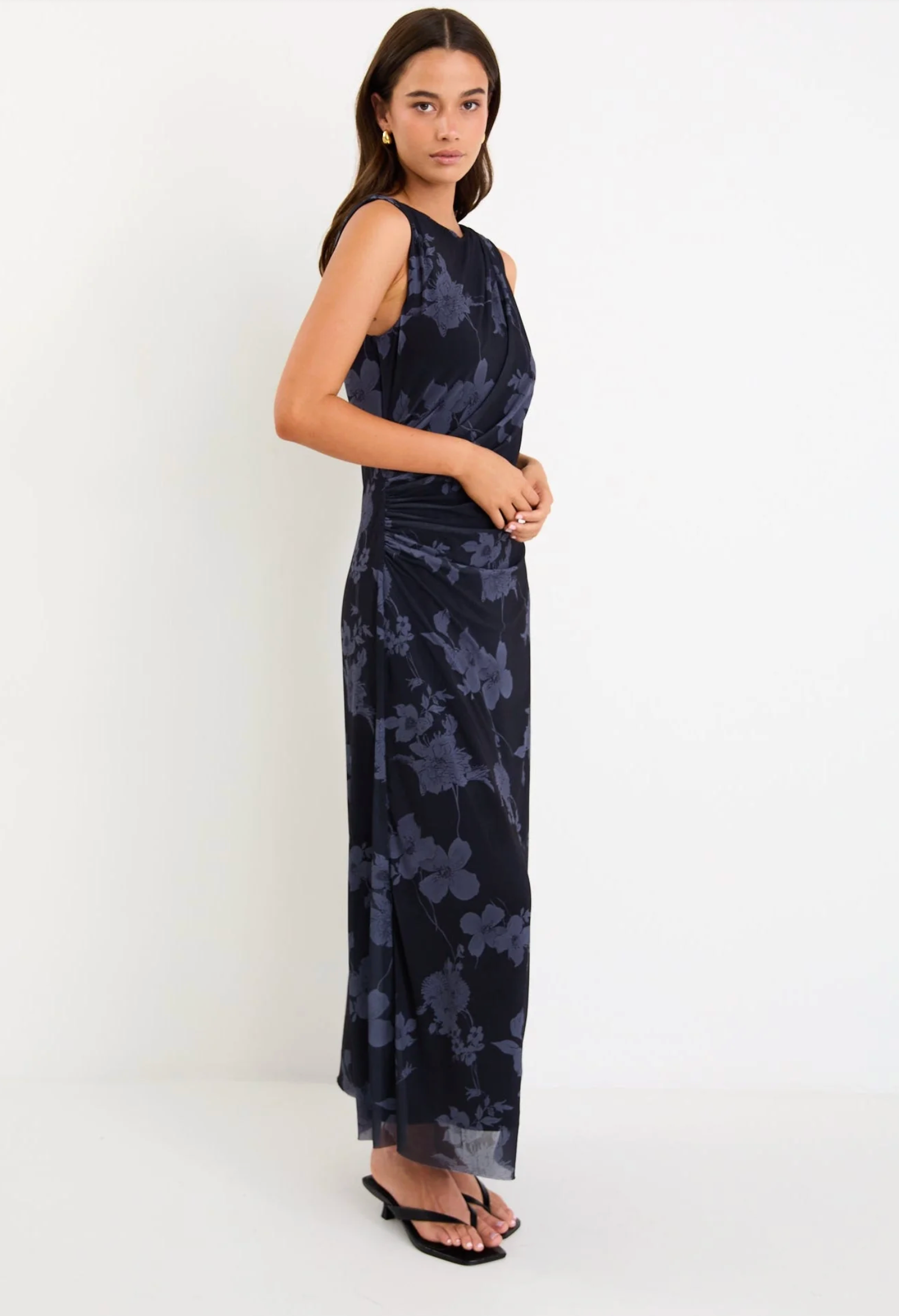 Among the Brave Frame Mesh Sleeveless Maxi Dress in Midnight Floral | Women's Dresses | Gretel Lane