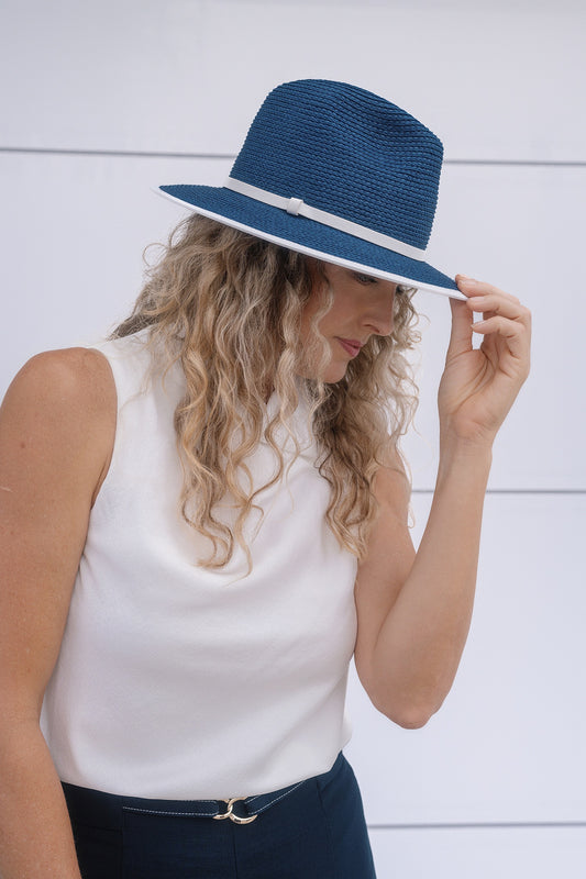 Frida Navy Panama w Cream Band and Trim