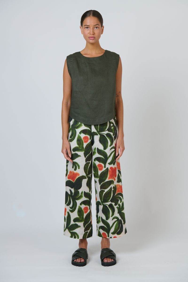 Naturals by O&J GA398 - Linen Full Length Wide Leg Pants Tuileries Print | Women's Clothing | Gretel Lane