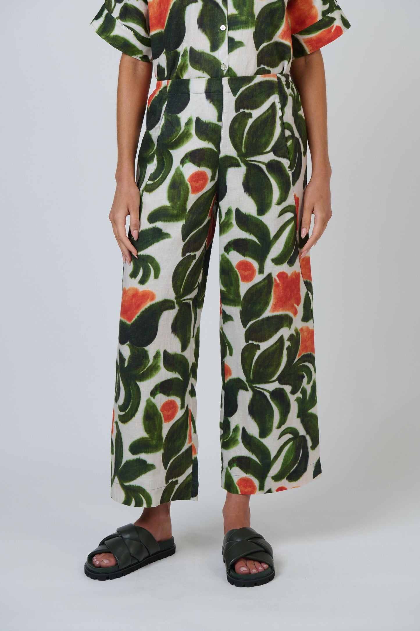 Naturals by O&J GA398 - Linen Full Length Wide Leg Pants Tuileries Print | Women's Clothing | Gretel Lane