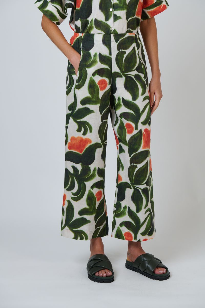 Naturals by O&J GA398 - Linen Full Length Wide Leg Pants Tuileries Print | Women's Clothing | Gretel Lane