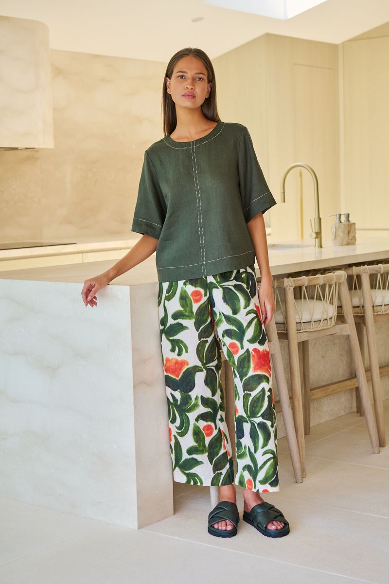 Naturals by O&J GA398 - Linen Full Length Wide Leg Pants Tuileries Print | Women's Clothing | Gretel Lane