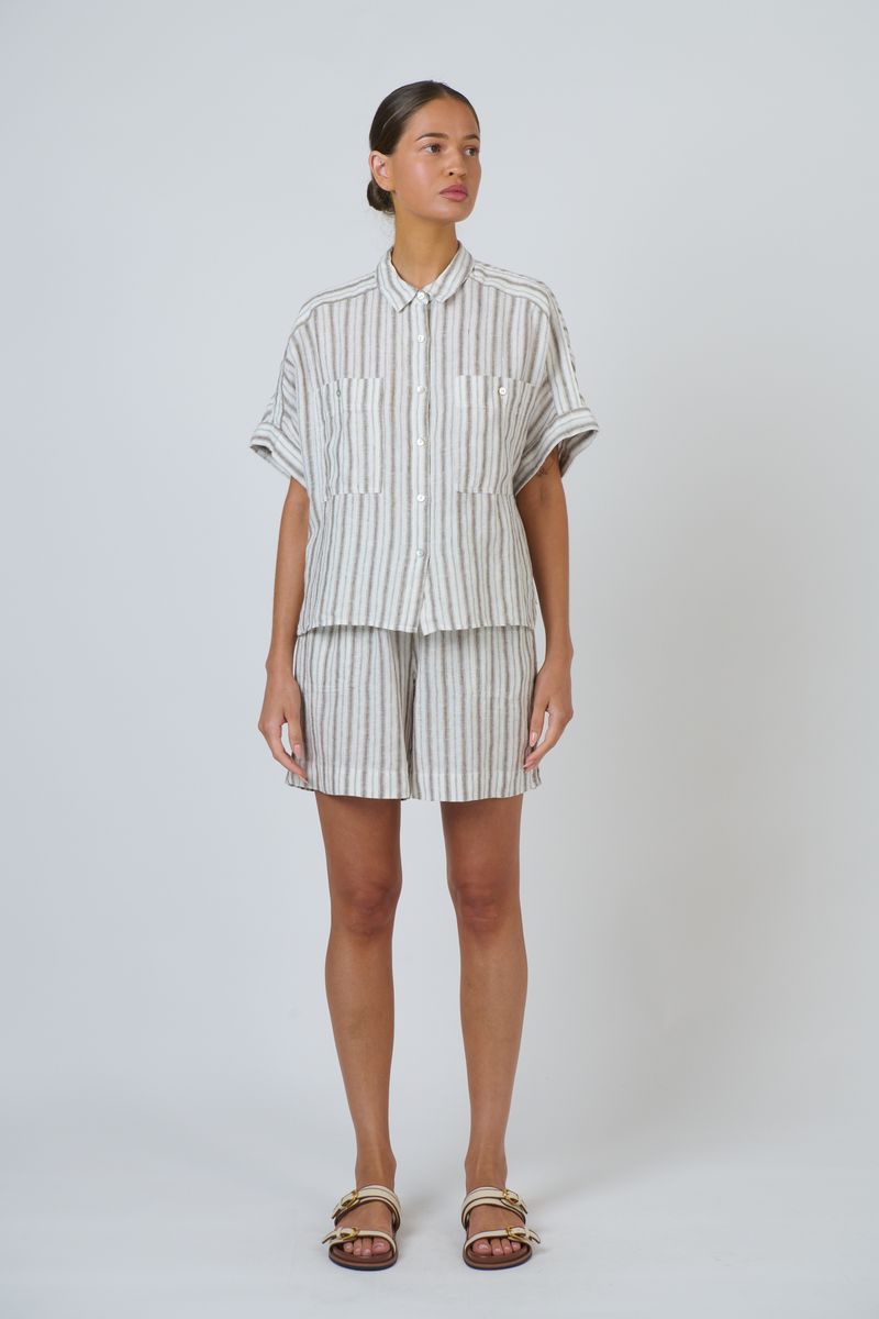 Naturals by O&J GA477 Women's Linen Knee-Length Short Travertine | Women's Clothing | Gretel Lane