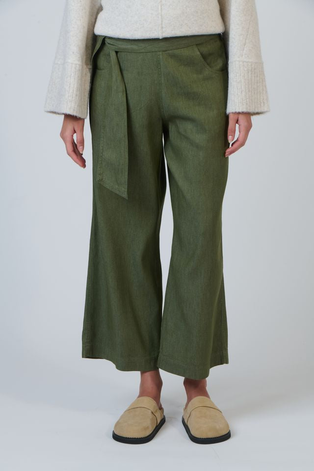 Dark Green Tie-Waist Women's Linen Pant | Gretel Lane
