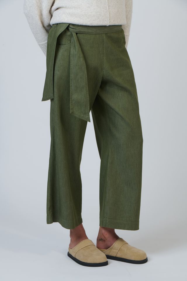 Dark Green Tie-Waist Women's Linen Pant | Gretel Lane