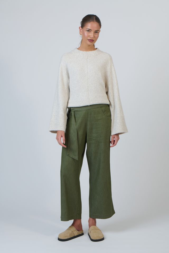 Dark Green Tie-Waist Women's Linen Pant | Gretel Lane