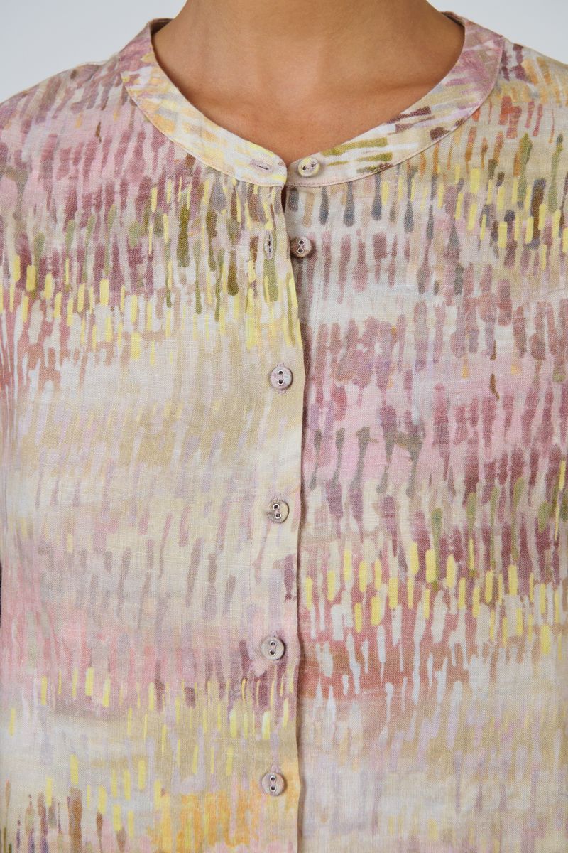 Naturals by O&J GA590 Women's Linen Puff Sleeve Top Jardin Print | Women's Clothing | Gretel Lane