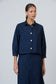 Womens Navy Linen 3/4 Sleeve Collared Shirt | Gretel Lane