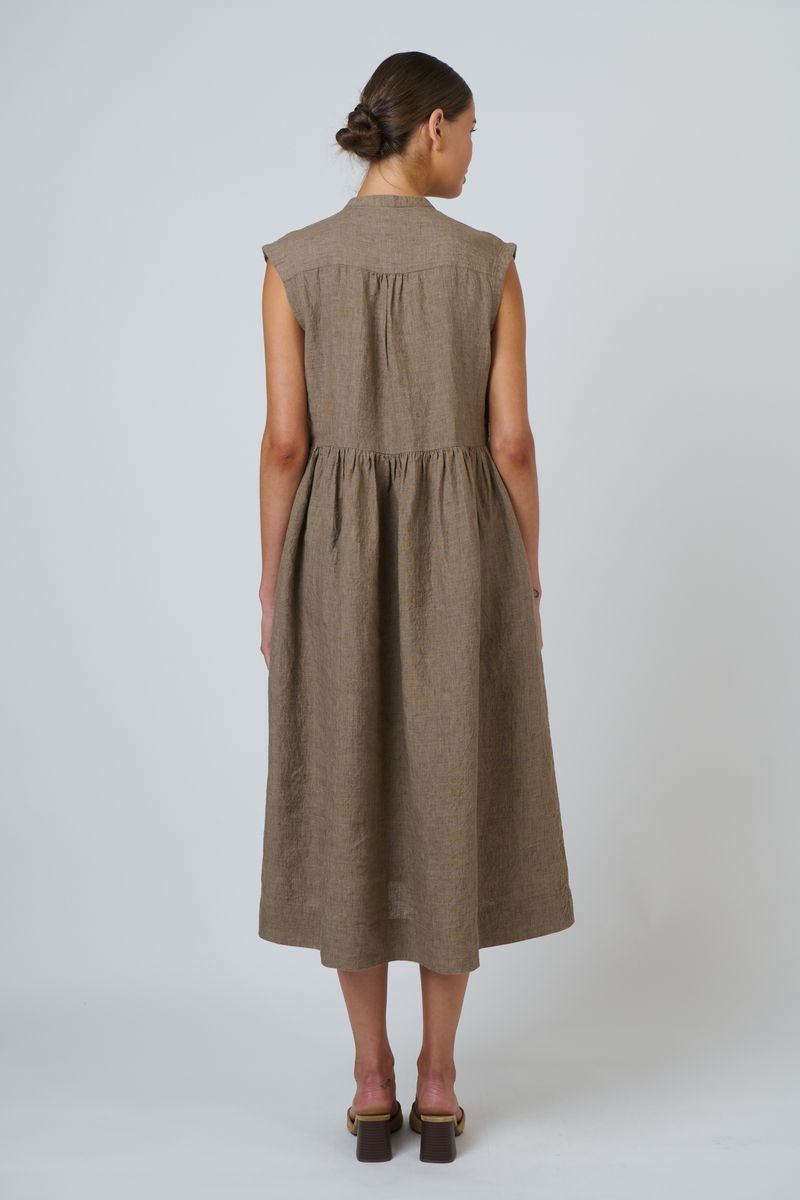 Naturals by O&J GA606 Women's Linen V-neck Midi Dress Agate | Women's Clothing | Gretel Lane