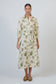 Green floral button through mid length linen dress | Gretel Lane