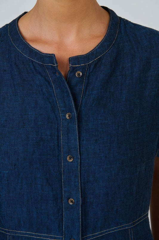 Naturals by O&J GA612 Women's Linen Button Through Midi Dress Eclipse | Women's Clothing | Gretel Lane
