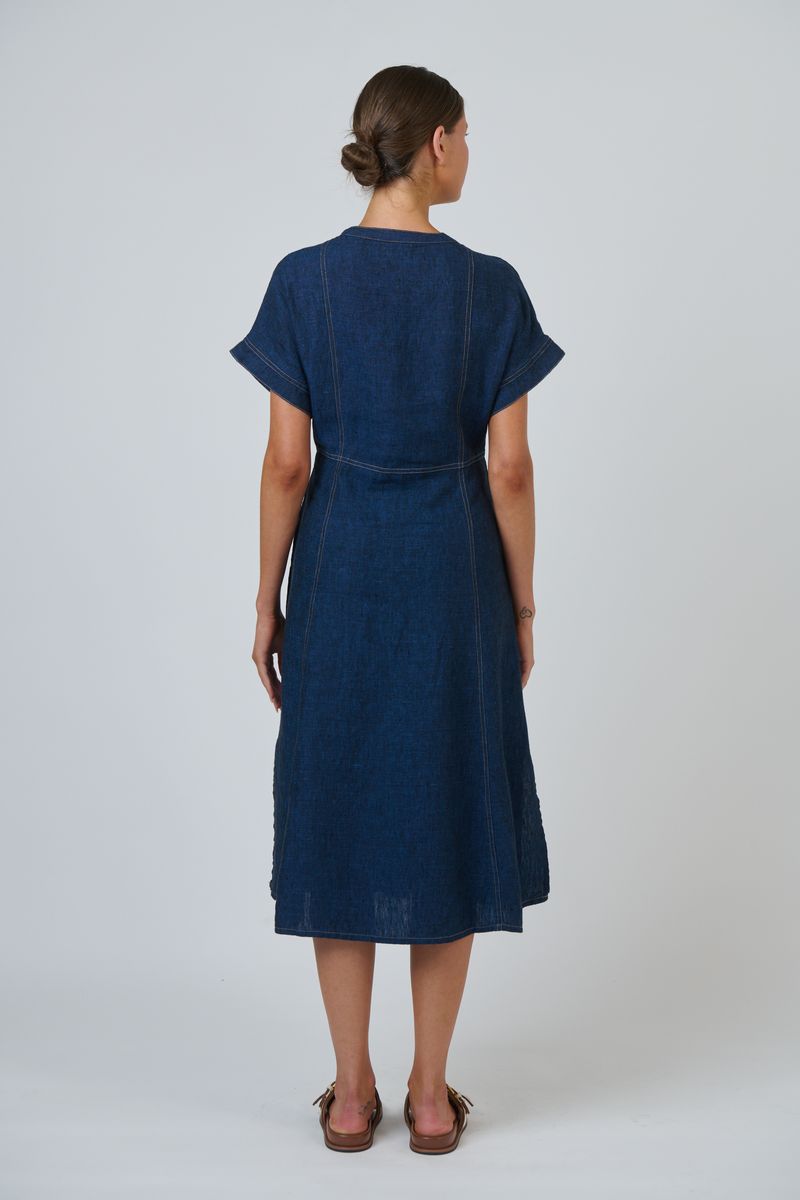 Naturals by O&J GA612 Women's Linen Button Through Midi Dress Eclipse | Women's Clothing | Gretel Lane