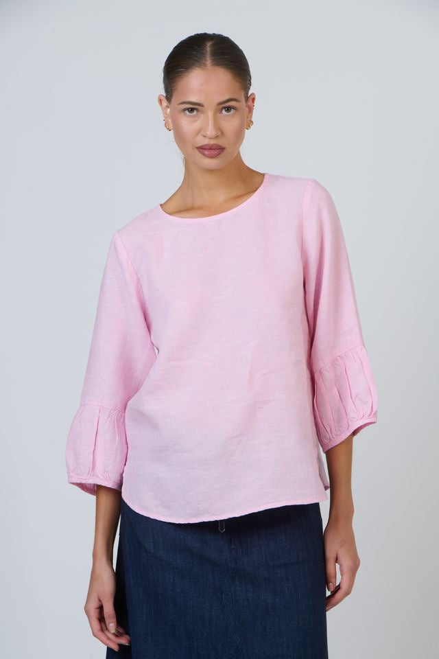 Womens Pink Linen Blouse | Gretel Lane