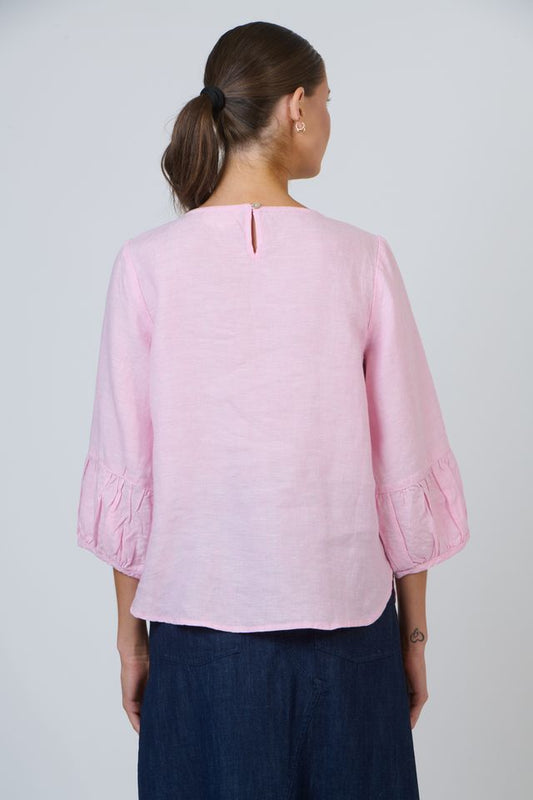 Womens Pink Linen Blouse | Gretel Lane