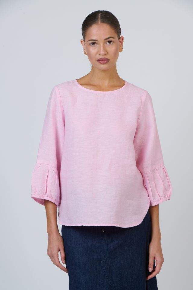 Womens Pink Linen Blouse | Gretel Lane