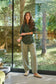 Green woven linen women's pants | Gretel Lane