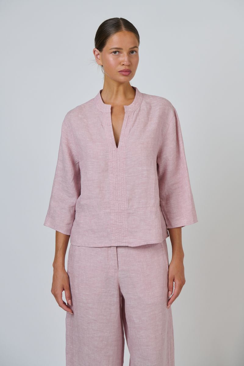 Naturals by O&J GA668 Women's Linen 3/4 Sleeve Blouse Radish | Women's Clothing | Gretel Lane