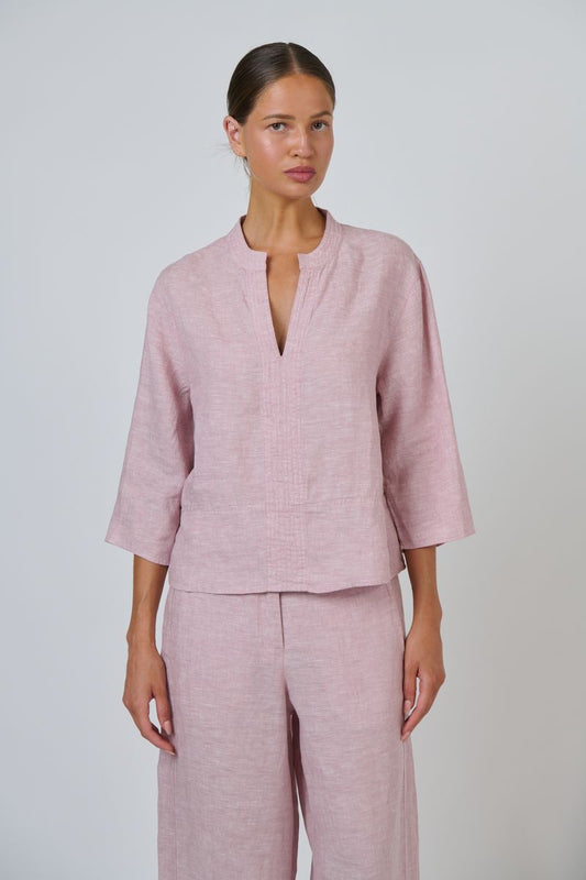 Naturals by O&J GA668 Women's Linen 3/4 Sleeve Blouse Radish | Women's Clothing | Gretel Lane