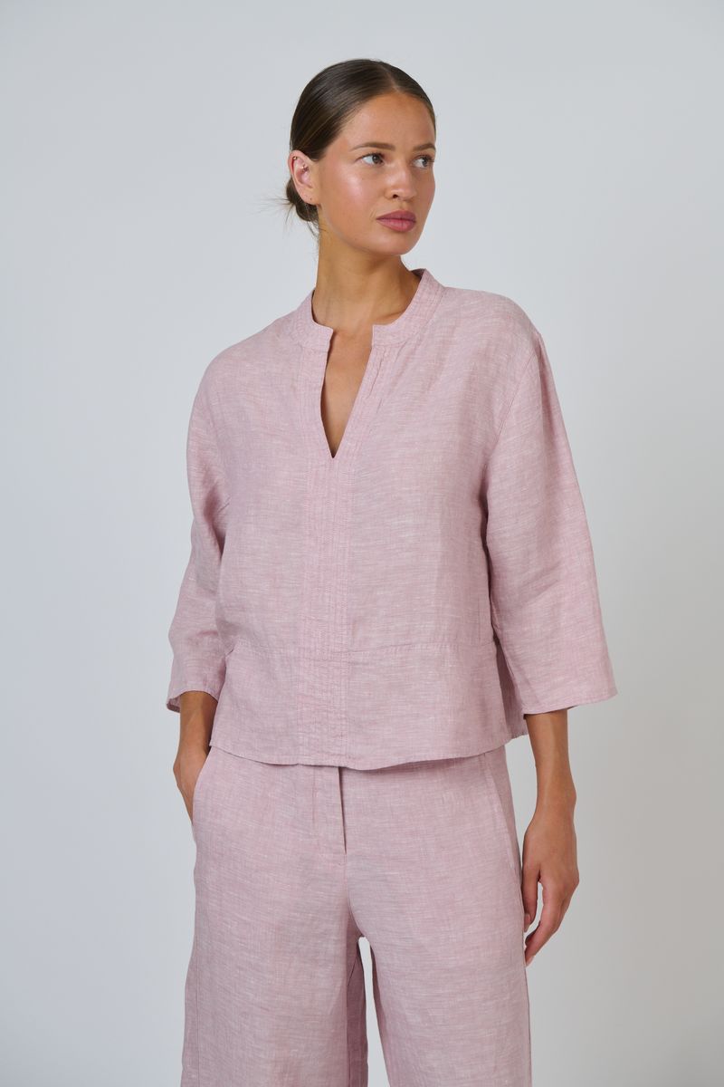 Naturals by O&J GA668 Women's Linen 3/4 Sleeve Blouse Radish | Women's Clothing | Gretel Lane