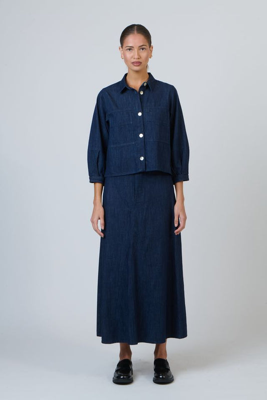 100% Linen Womens Navy Maxi Skirt | Gretel Lane