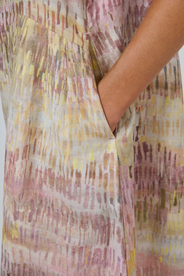 Naturals by O&J GA684 Women's Linen Short Sleeve Midi Dress Jardin Print | Women's Clothing | Gretel Lane