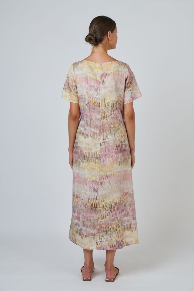Naturals by O&J GA684 Women's Linen Short Sleeve Midi Dress Jardin Print | Women's Clothing | Gretel Lane