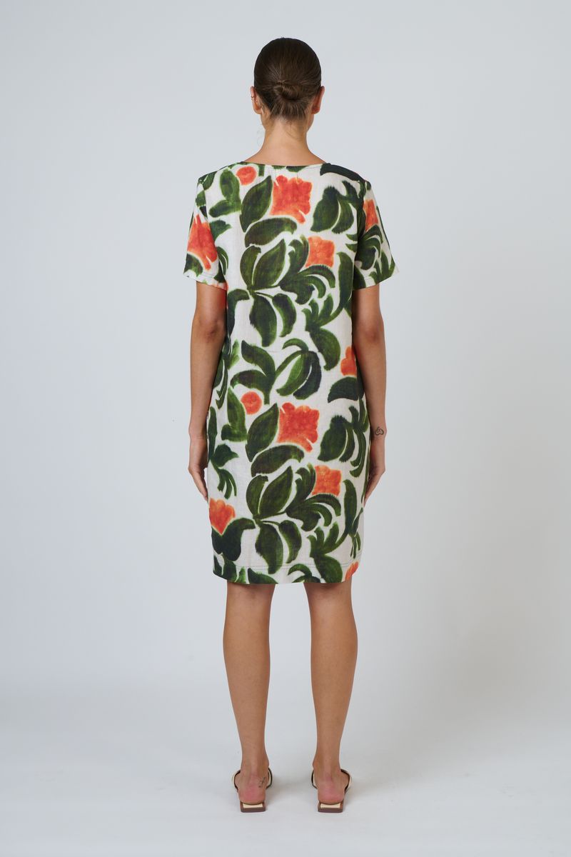 Naturals by O&J GA702 - Linen Knee-Length V-Neck Dress Tuileries Print | Women's Clothing | Gretel Lane