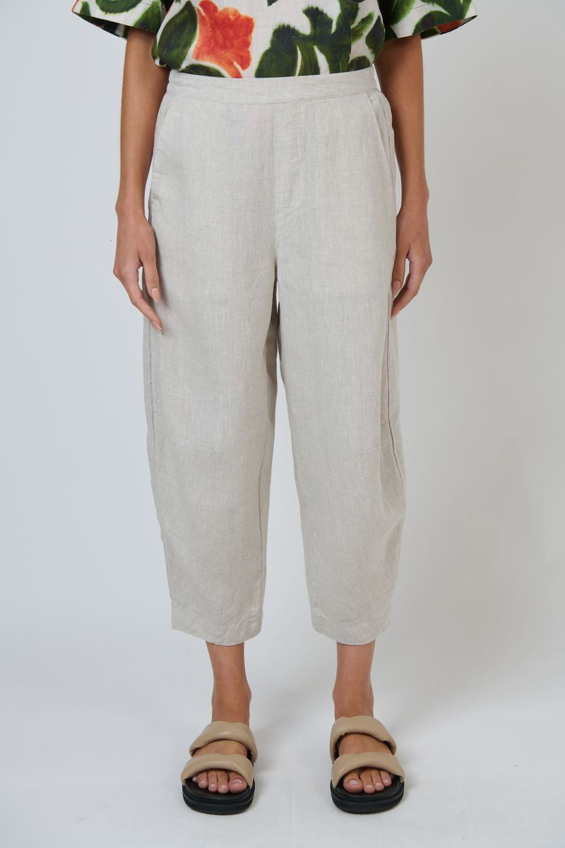 Naturals by O&J GA711 - Linen Barrel Leg Cropped Pants Sand | Women's Clothing | Gretel Lane