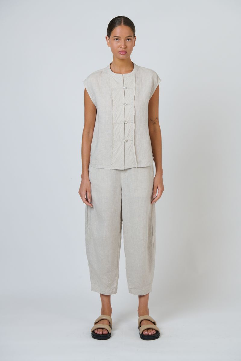Naturals by O&J GA711 - Linen Barrel Leg Cropped Pants Sand | Women's Clothing | Gretel Lane