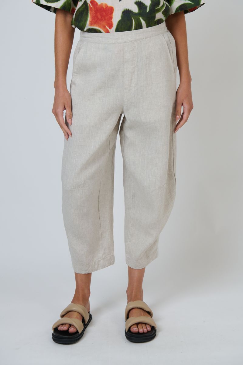 Naturals by O&J GA711 - Linen Barrel Leg Cropped Pants Sand | Women's Clothing | Gretel Lane