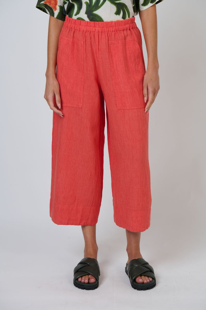 Naturals by O&J GA713 - Linen Wide Leg Cropped Pants Sunset Stripe | Women's Clothing | Gretel Lane