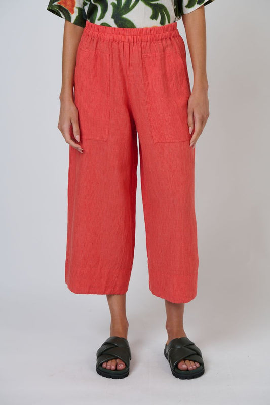 Naturals by O&J GA713 - Linen Wide Leg Cropped Pants Sunset Stripe | Women's Clothing | Gretel Lane
