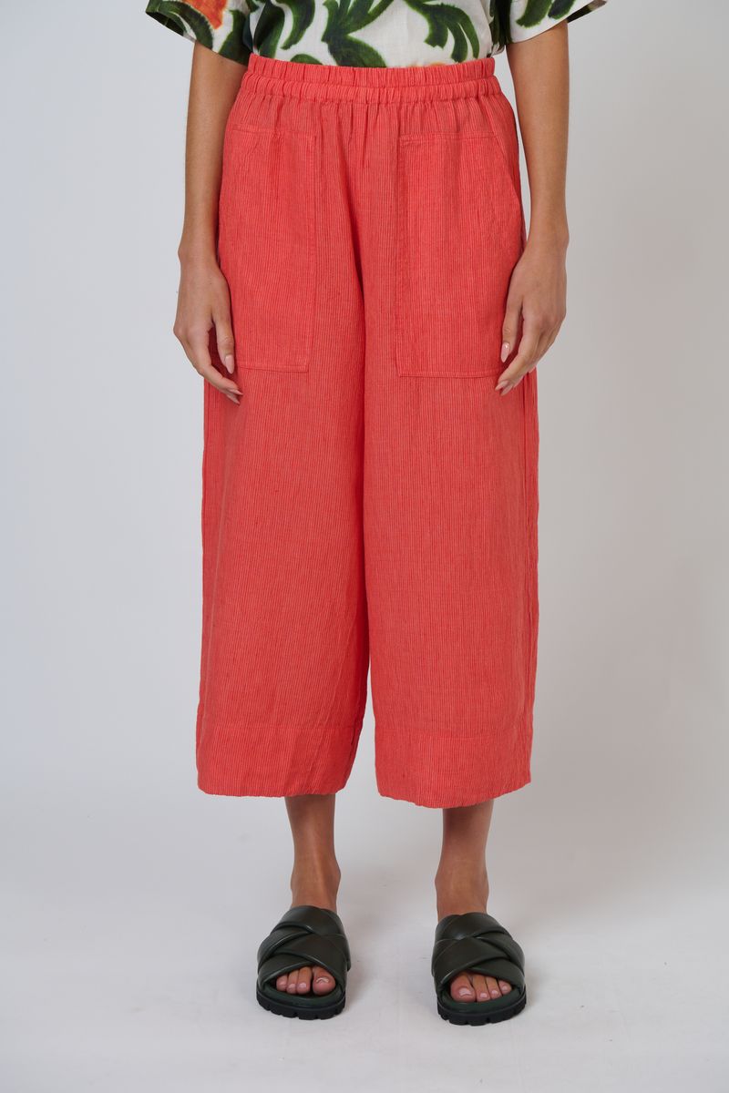 Naturals by O&J GA713 - Linen Wide Leg Cropped Pants Sunset Stripe | Women's Clothing | Gretel Lane