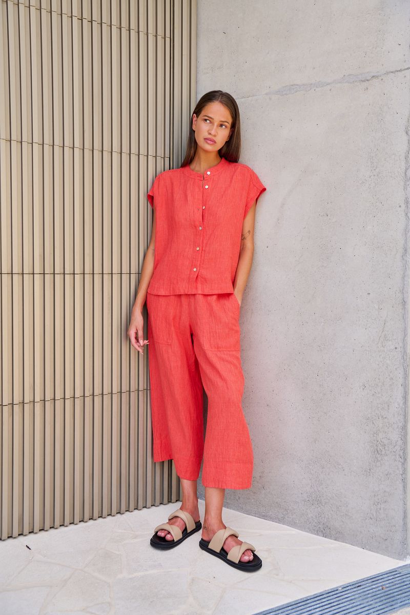 Naturals by O&J GA713 - Linen Wide Leg Cropped Pants Sunset Stripe | Women's Clothing | Gretel Lane