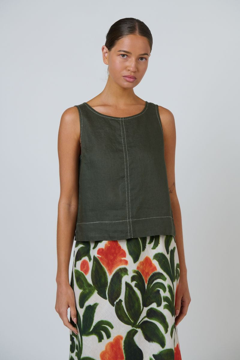 Naturals by O&J GA716 - Linen Sleeveless Top Topiary Green | Women's Clothing | Gretel Lane