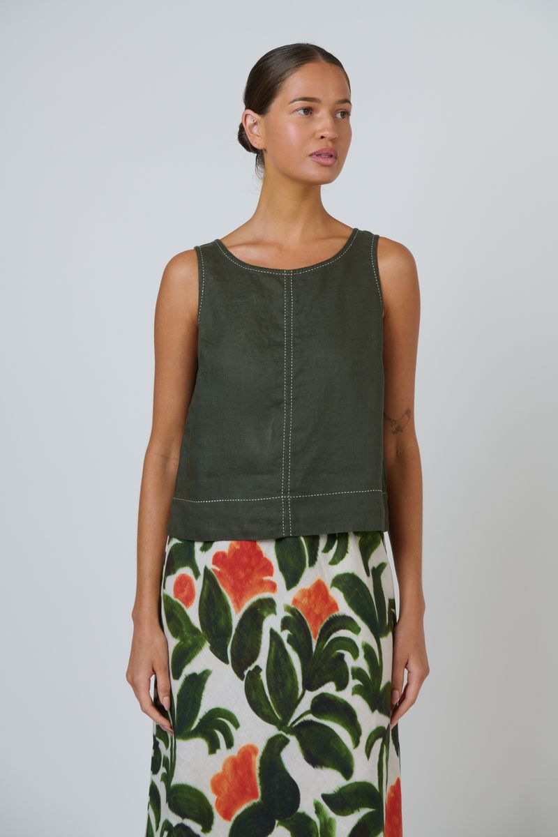 Naturals by O&J GA716 - Linen Sleeveless Top Topiary Green | Women's Clothing | Gretel Lane