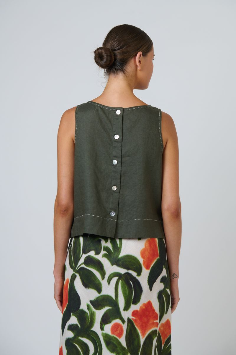 Naturals by O&J GA716 - Linen Sleeveless Top Topiary Green | Women's Clothing | Gretel Lane