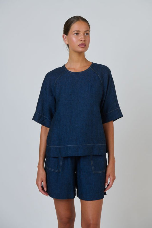Naturals by O&J GA721 Women's Linen Short Sleeve Top Eclipse | Women's Clothing | Gretel Lane
