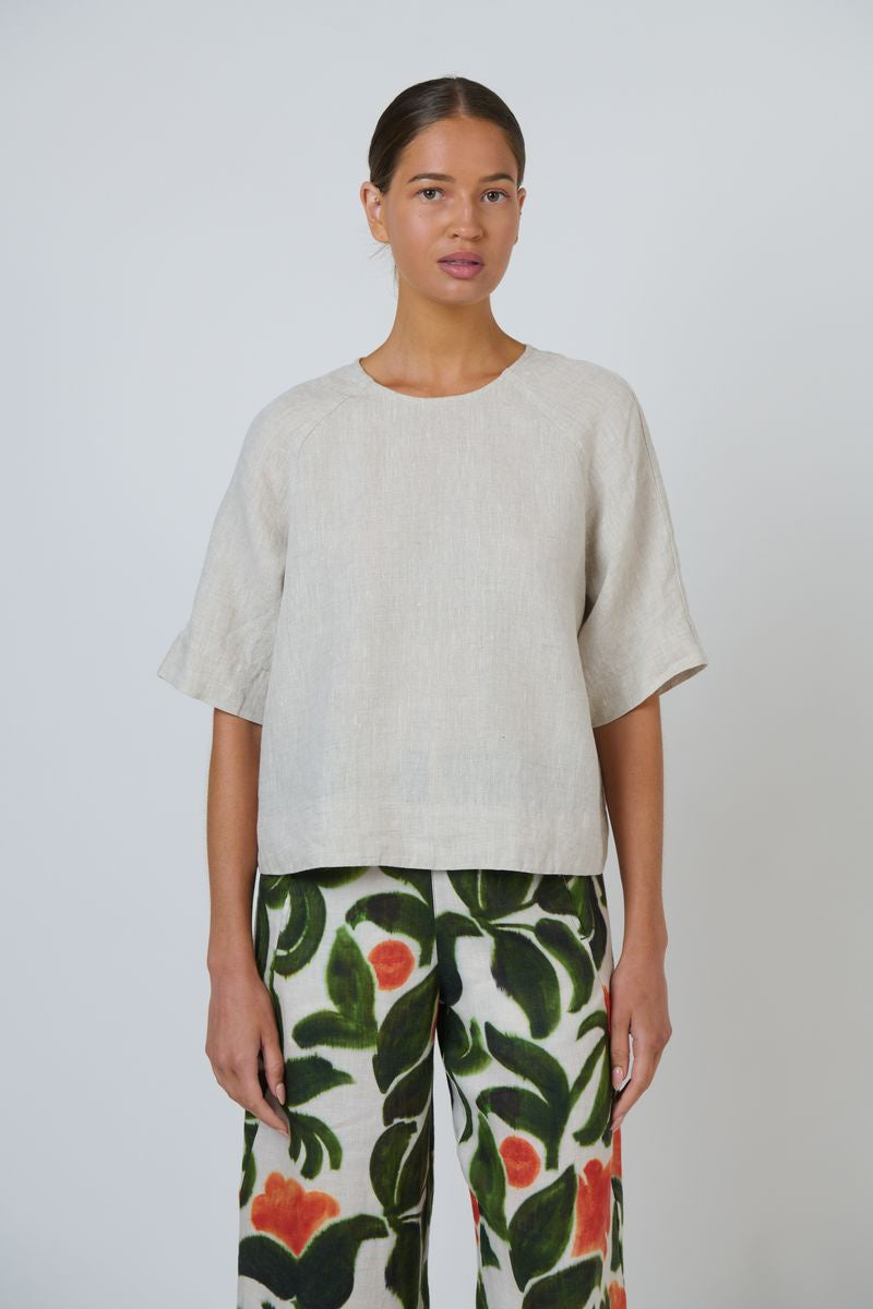 Naturals by O&J GA721 - Linen Short Sleeve Top Sand | Women's Clothing | Gretel Lane