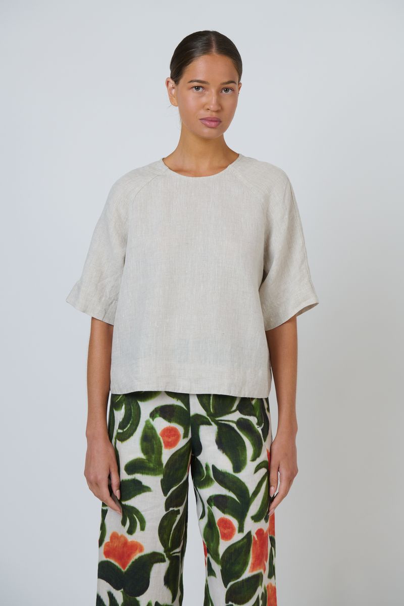 Naturals by O&J GA721 - Linen Short Sleeve Top Sand | Women's Clothing | Gretel Lane